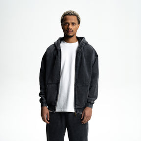 Loose Fit Washed Zip Up Hoodie