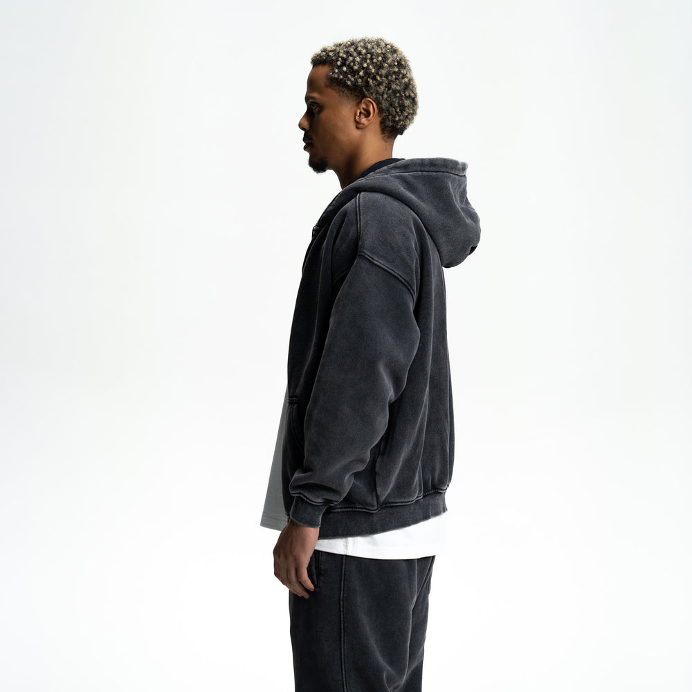 Loose Fit Washed Zip Up Hoodie