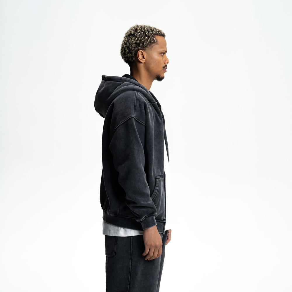 Loose Fit Washed Zip Up Hoodie