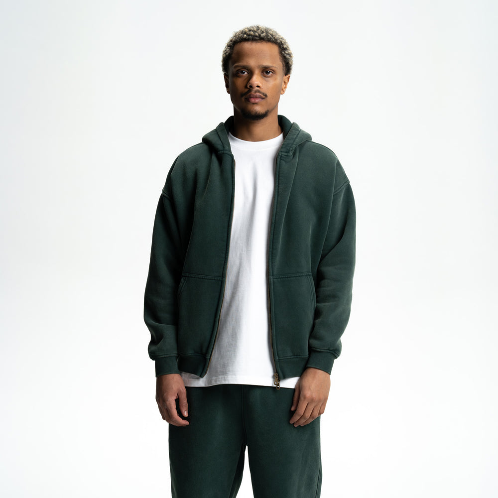 Loose Fit Washed Zip Up Hoodie