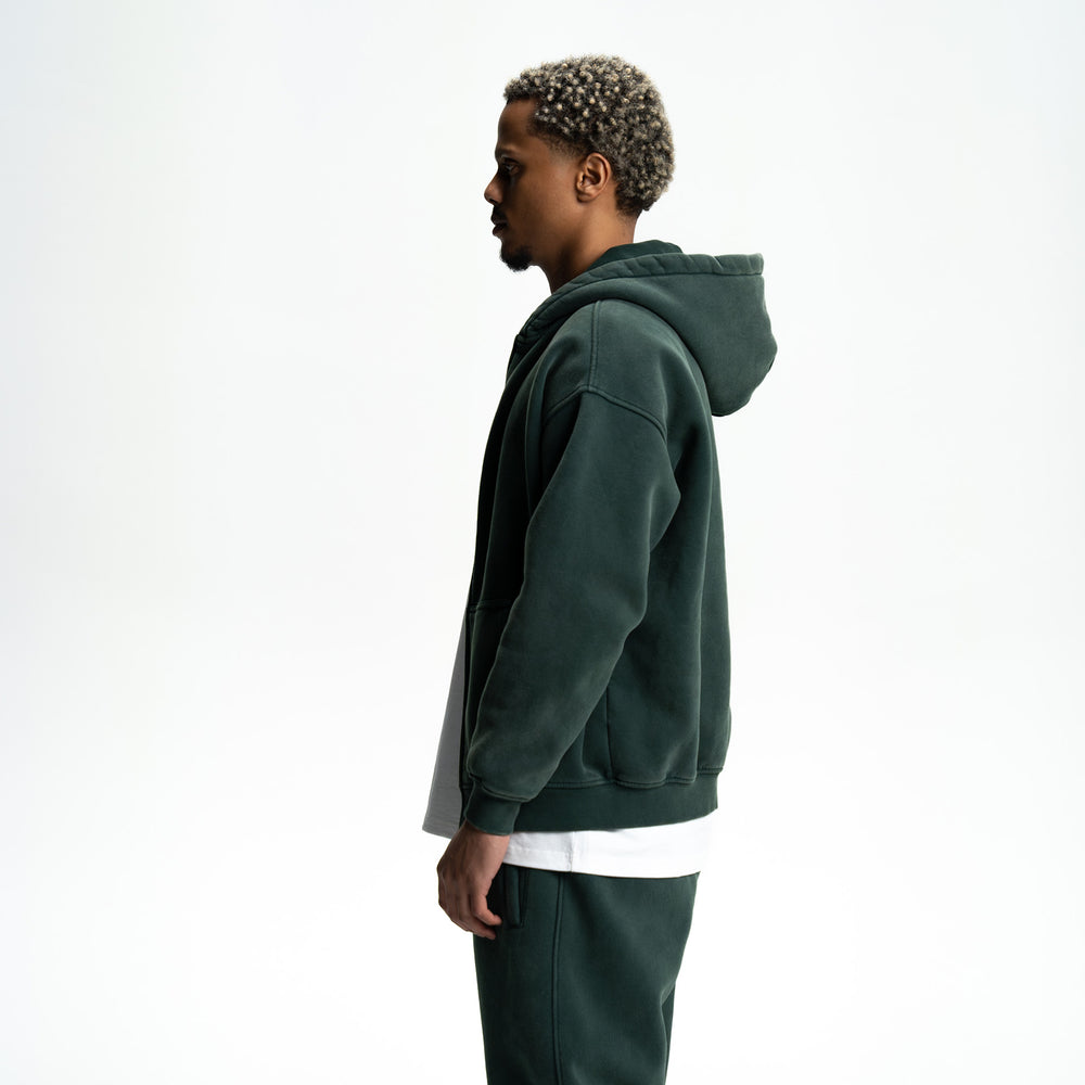 Loose Fit Washed Zip Up Hoodie