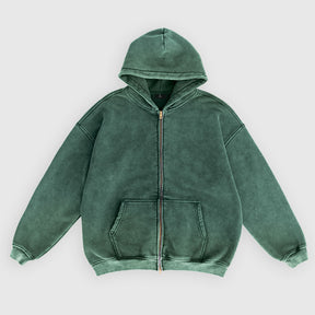 Loose Fit Washed Zip Up Hoodie